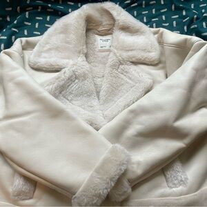 BRAND NEW - Abercrombie & Fitch Off-White Leather Jacket XL